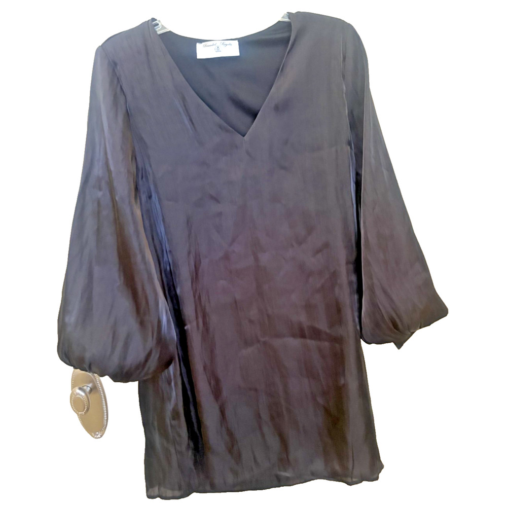 Branded Royalty Black Puff Sleeve Dress Size Large NWOT